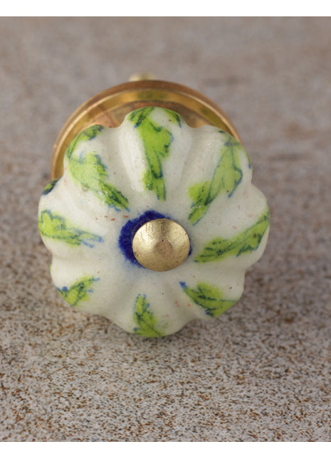 Green Design With White Base Melon Shaped Drawer Knob