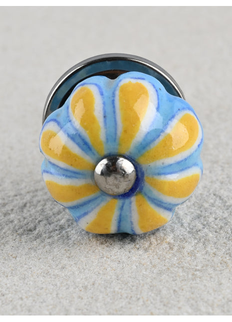 Turquoise Flower On Yellow Base Melon Shaped Drawer Cabinet Knob