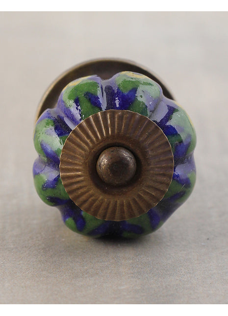 Yellow Flower and Green Leafs with Blue Base Dresser Cabinet Knob