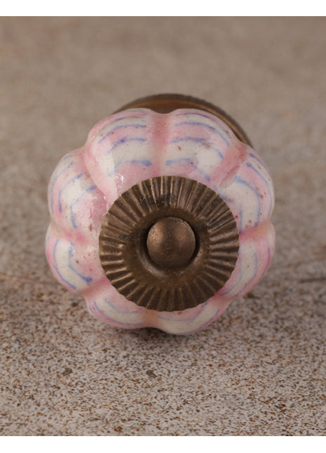 White Melon Shaped Ceramic Door Knob With Pink Spiral Design