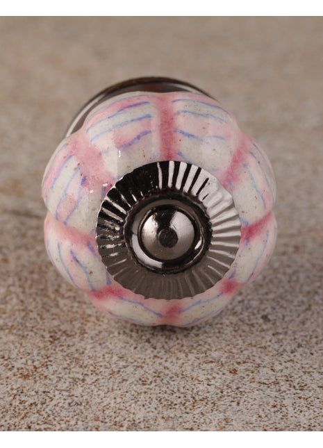 White Melon Shaped Ceramic Door Knob With Pink Spiral Design