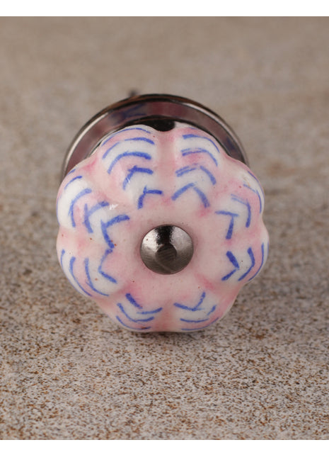 Pink Ceramic Melon Shaped Bathroom Knob With White Design