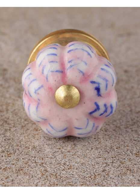 Pink Ceramic Melon Shaped Bathroom Knob With White Design