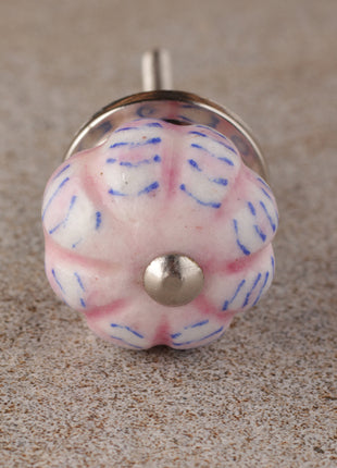 Pink Ceramic Melon Shaped Bathroom Knob With White Design