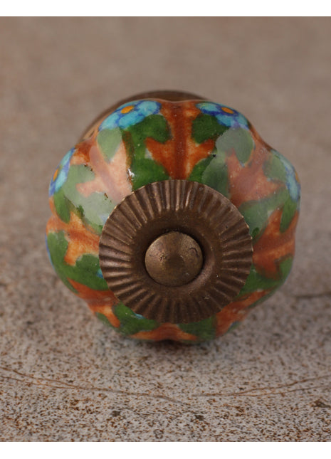 Turquoise Ceramic Base Wardrobe Cabinet Knob With Brown And Green Print