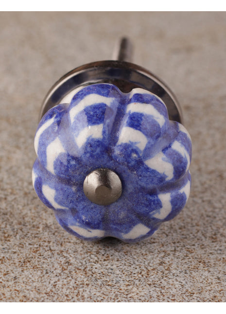 Designer Blue Ceramic Melon Shaped Kitchen Cabinet Knob With White Print