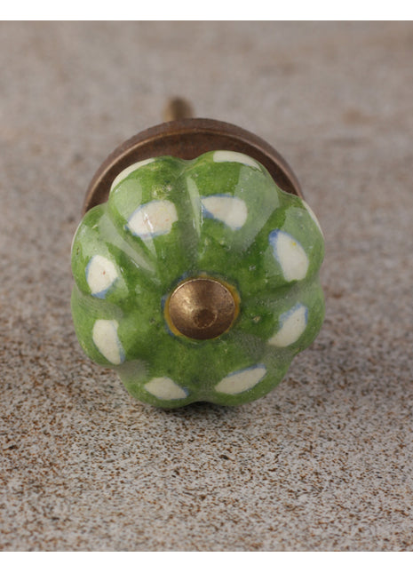 Dark Green Melon Shaped Bathroom Knob With White Print