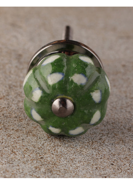 Dark Green Melon Shaped Bathroom Knob With White Print