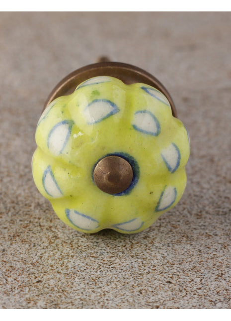 Unique Lime Green Melon Shaped Drawer Cabinet Knob With White Print