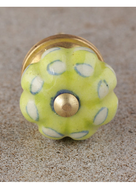 Unique Lime Green Melon Shaped Drawer Cabinet Knob With White Print