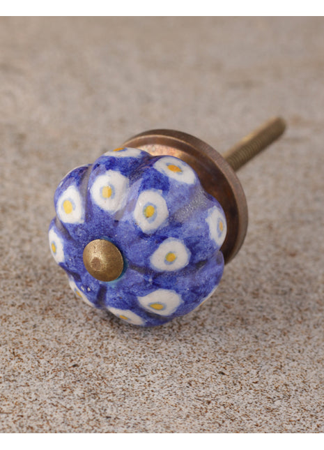 Blue Ceramic Bathroom Cabinet Knob With White And Yellow Design