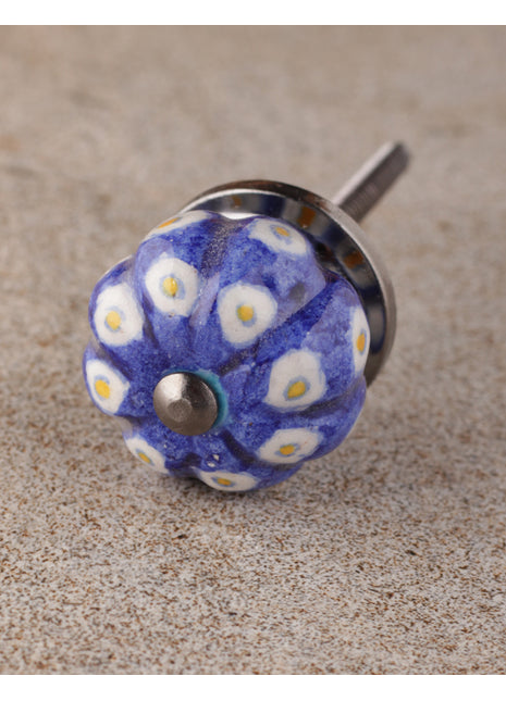 Blue Ceramic Bathroom Cabinet Knob With White And Yellow Design