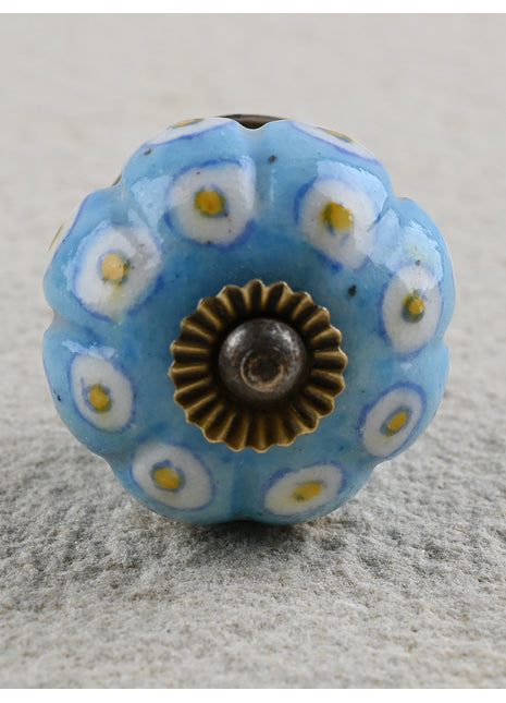 Turquoise Ceramic Kitchen Cabinet Knob With White Design