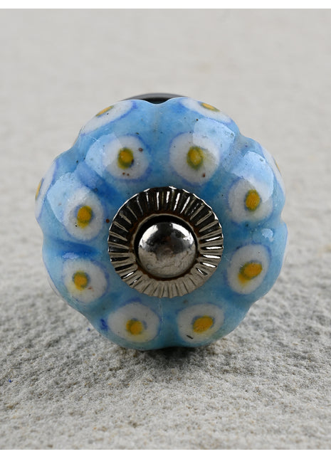 Turquoise Ceramic Kitchen Cabinet Knob With White Design