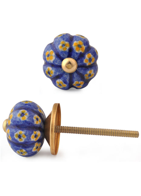 Unique Blue Ceramic Bathroom Knob With Yellow Flowers