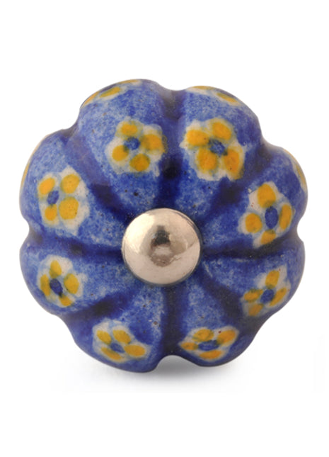 Unique Blue Ceramic Bathroom Knob With Yellow Flowers