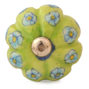 Lime Green Base Kitchen Cabinet Knob With Turquoise And Yellow Flower