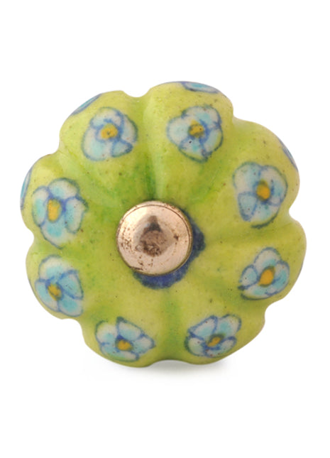 Lime Green Base Kitchen Cabinet Knob With Turquoise And Yellow Flower