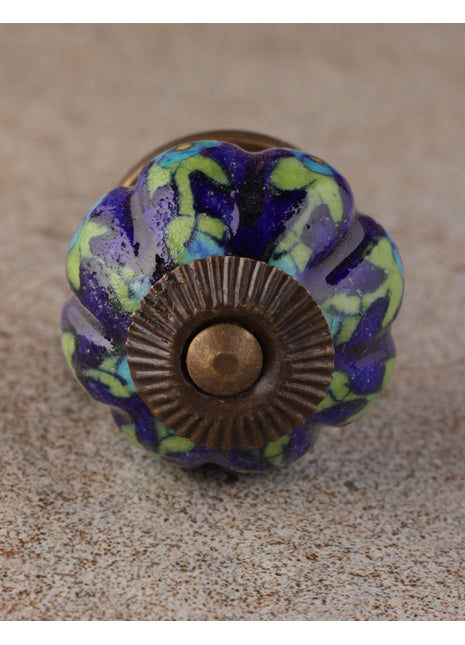 Turquoise Flowers And Green Leaf with Blue Base Melon Knob