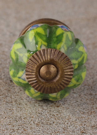 Pink Flowers And Green Leaves On Green Base Kitchen Cabinet Knob