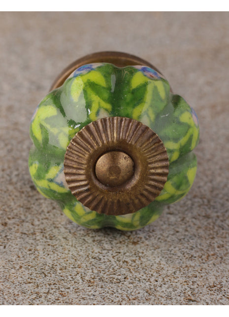 Pink Flowers And Green Leaves On Green Base Kitchen Cabinet Knob