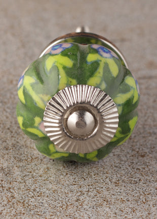 Pink Flowers And Green Leaves On Green Base Kitchen Cabinet Knob