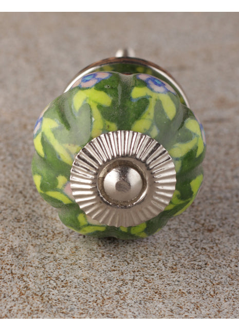 Pink Flowers And Green Leaves On Green Base Kitchen Cabinet Knob