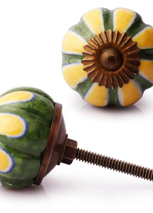 Yellow Flower On Green Base Melon Shaped Drawer Cabinet Knob