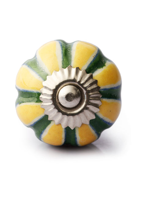 Yellow Flower On Green Base Melon Shaped Drawer Cabinet Knob