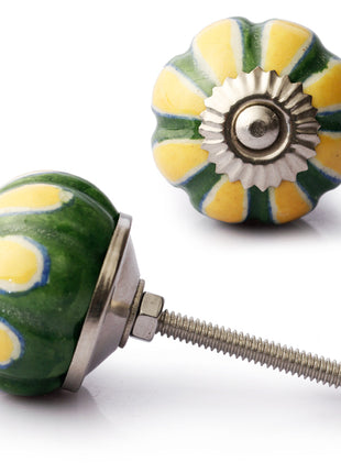 Yellow Flower On Green Base Melon Shaped Drawer Cabinet Knob