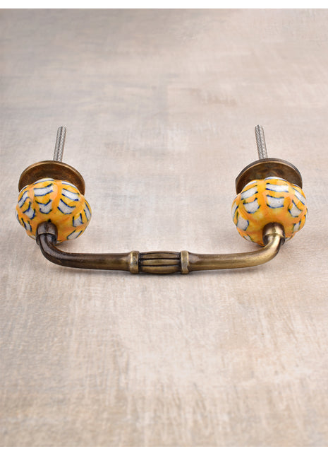 Yellow And White Ceramic Melon Shaped Dresser Cabinet Pull