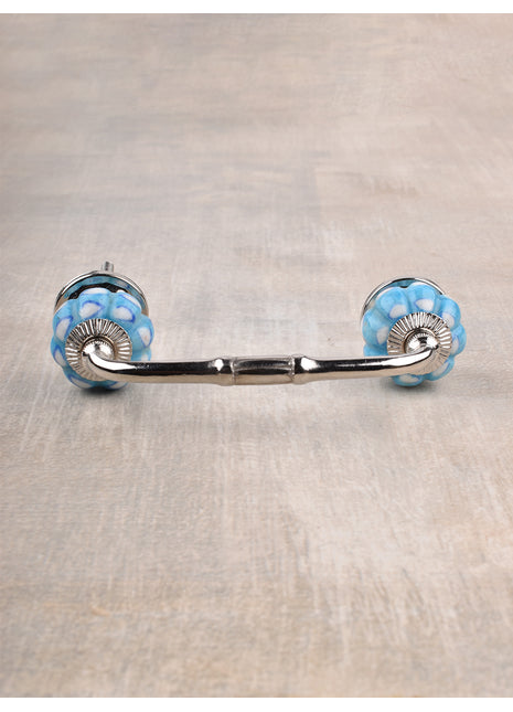 Turquoise Base Ceramic Drawer Cabinet Pull With White Print