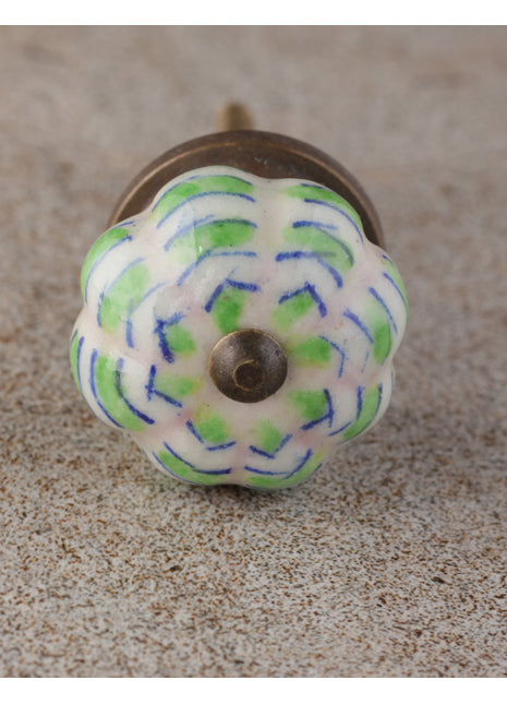 White Ceramic Melon Shaped Bathroom Knob With Green Design