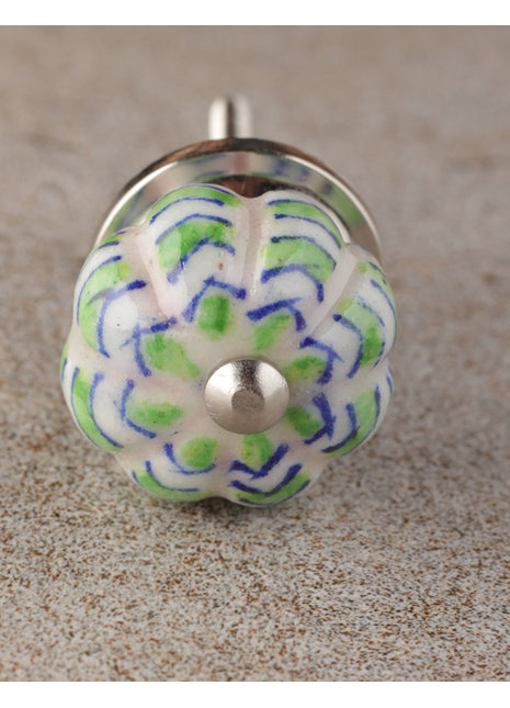 White Ceramic Melon Shaped Bathroom Knob With Green Design