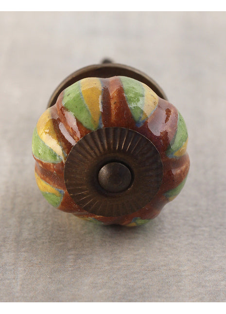 Vintage Brown Wardrobe Cabinet Knob With Yellow And Green Leaves