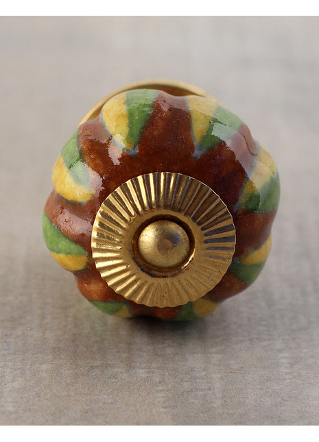 Vintage Brown Wardrobe Cabinet Knob With Yellow And Green Leaves
