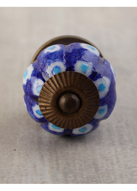 Blue Base Ceramic Wardrobe Cabinet Knob With White Dots