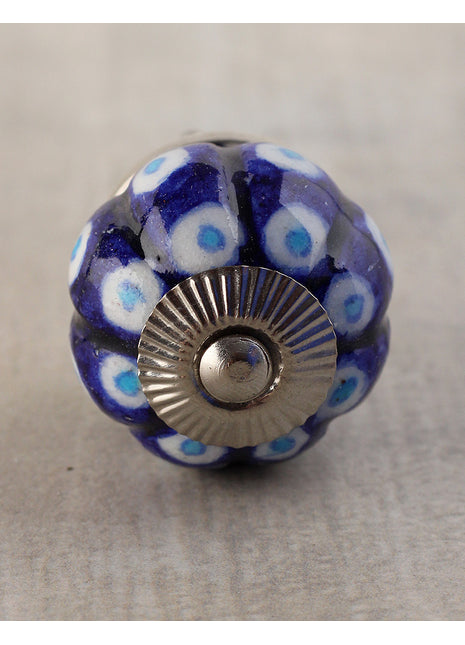 Blue Base Ceramic Wardrobe Cabinet Knob With White Dots