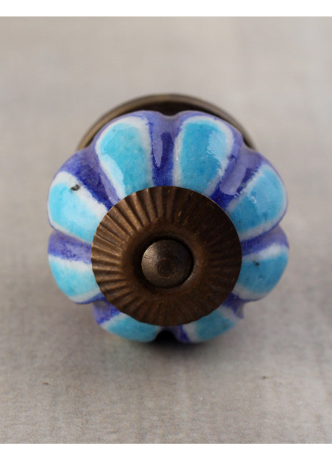 Blue Ceramic Dresser Cabinet Knob With Turquoise Floral Design