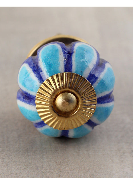 Blue Ceramic Dresser Cabinet Knob With Turquoise Floral Design