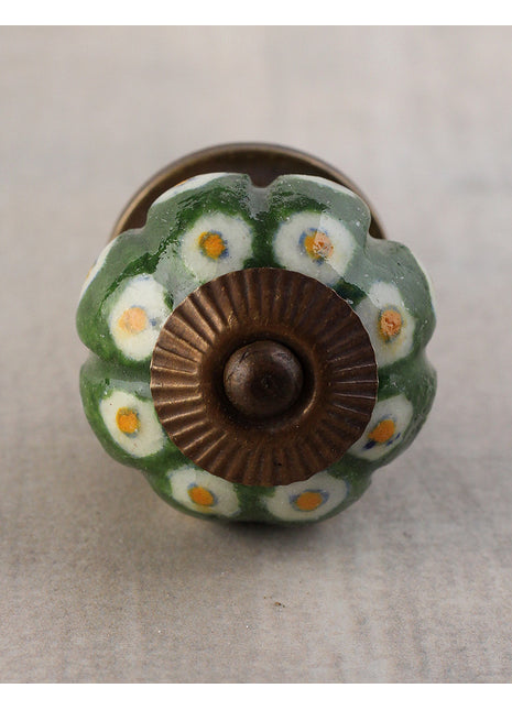 Green Ceramic Melon Shaped Wardrobe Cabinet Knob With White Dots