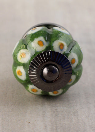 Green Ceramic Melon Shaped Wardrobe Cabinet Knob With White Dots