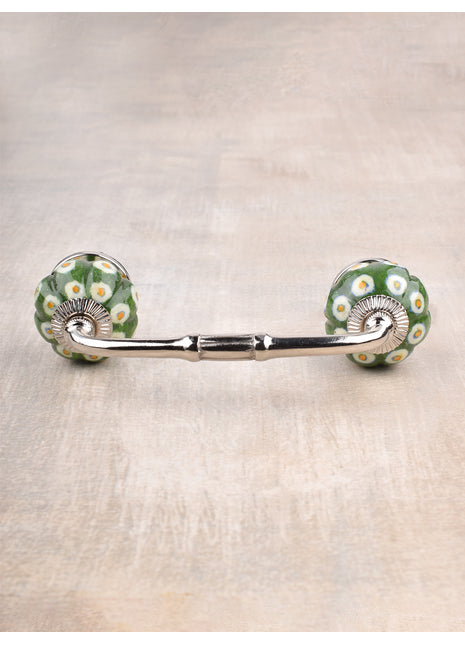 Green Ceramic Melon Shaped Wardrobe Cabinet Pull With White Dots