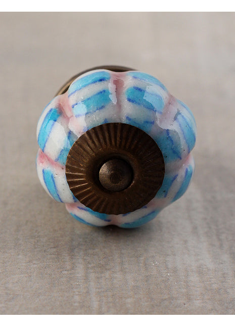 Turquoise Melon Shaped Ceramic Door Knob With White Print