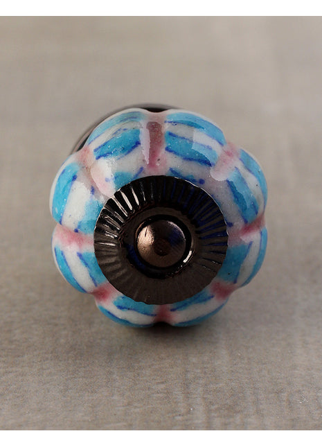 Turquoise Melon Shaped Ceramic Door Knob With White Print