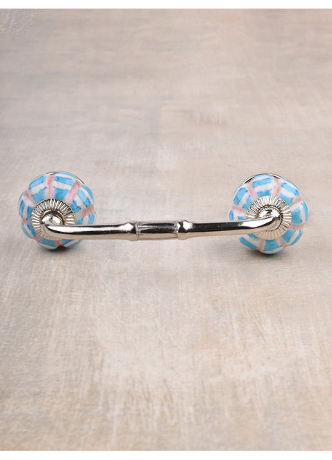 Turquoise Melon Shaped Ceramic Door Pull With White Print