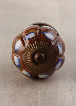 Melon Shaped Brown Dresser Cabinet Knob With White Print