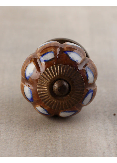 Melon Shaped Brown Dresser Cabinet Knob With White Print