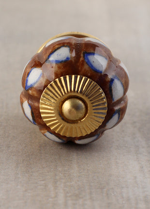 Melon Shaped Brown Dresser Cabinet Knob With White Print