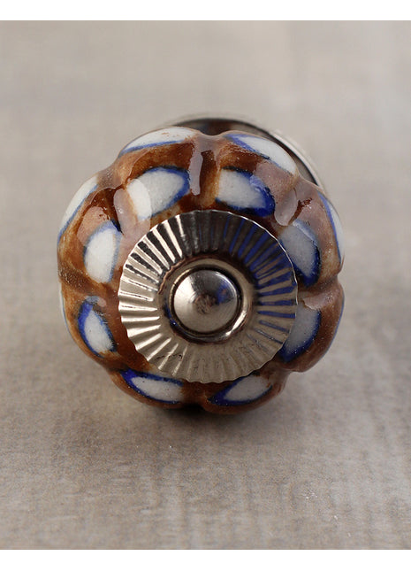 Melon Shaped Brown Dresser Cabinet Knob With White Print